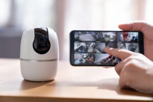 Smart home security system monitored from a smartphone