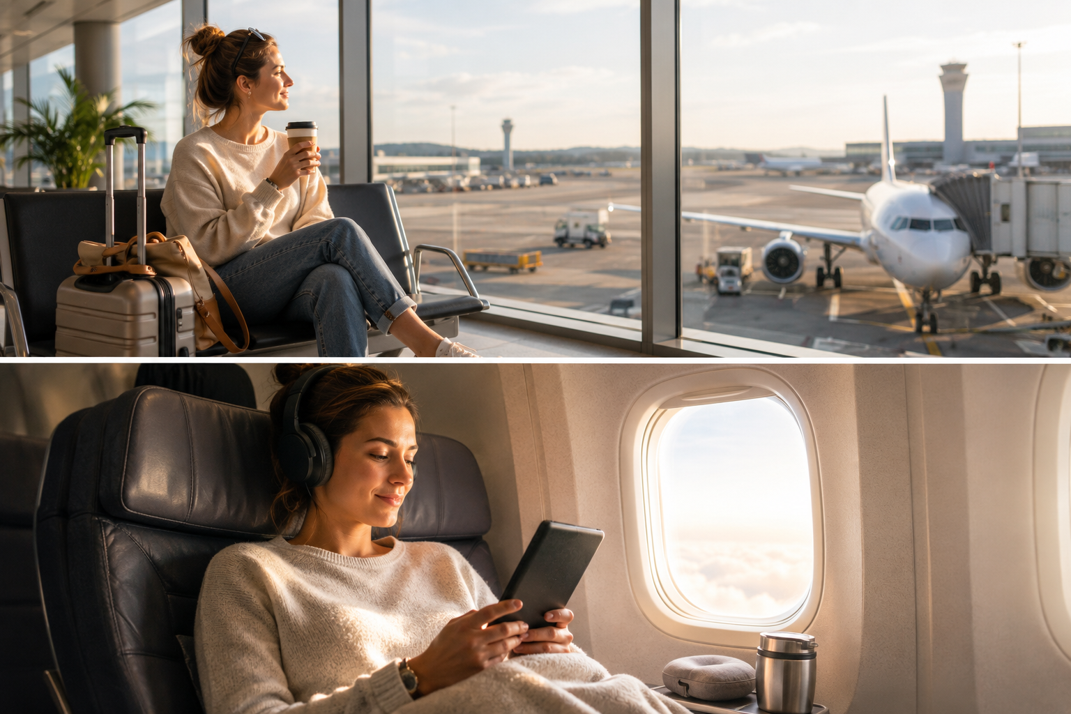 Relaxed traveller at the airport making flying less stressful