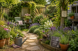 Beautiful informal garden illustrating beginner gardening tips for an easy-to-manage garden