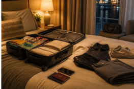 Packed suitcase ready the night before an early flight