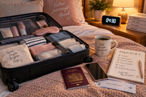 Packing and preparing the night before an early morning flight